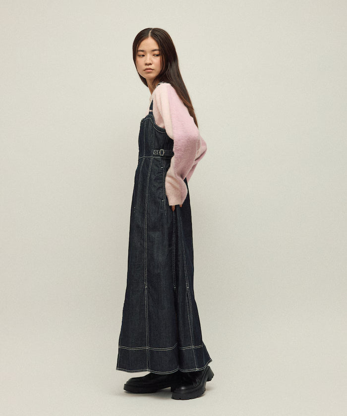 Denim Mermaid Dress / A-Line Slit Denim Overall Dress / Jumper Skirt