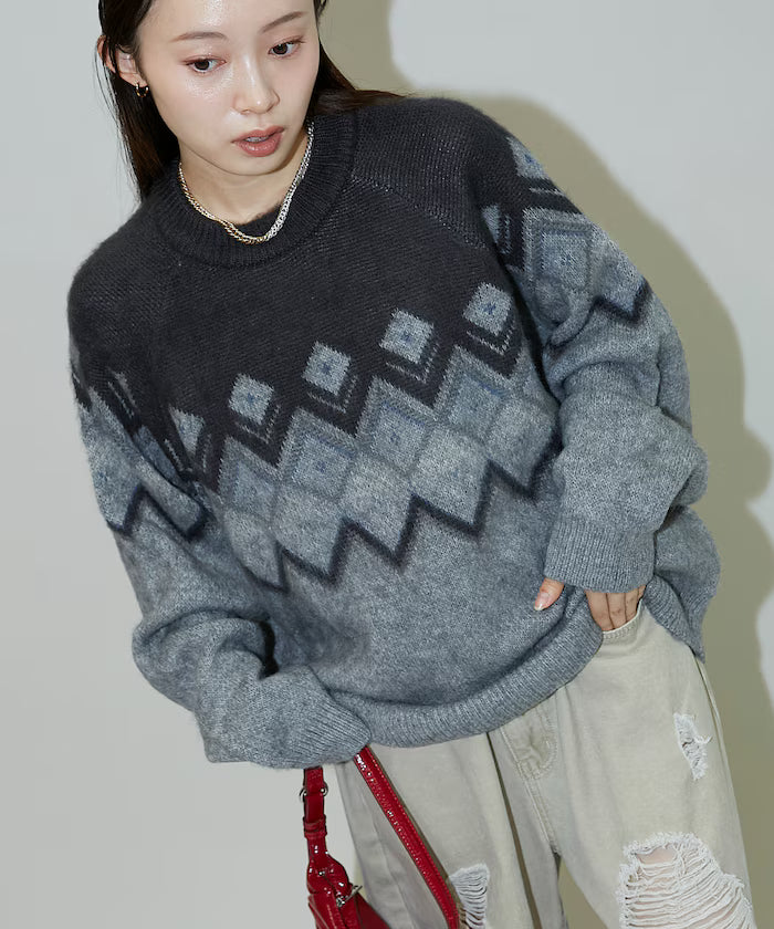 Jacquard Mohair Touch Knit Pullover Limited Edition