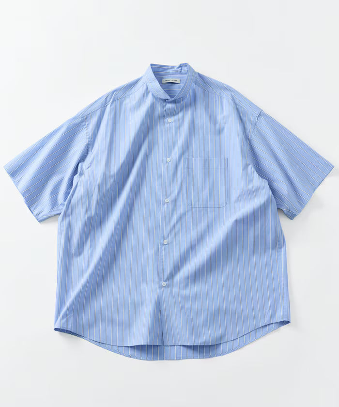 Relax Fit Relaxed Fit Band Collar Short Sleeve Shirt [Limited Edition] - Sax Blue Stripe