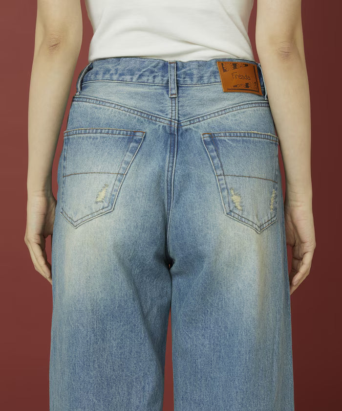 Flower Embroidery Wide Denim