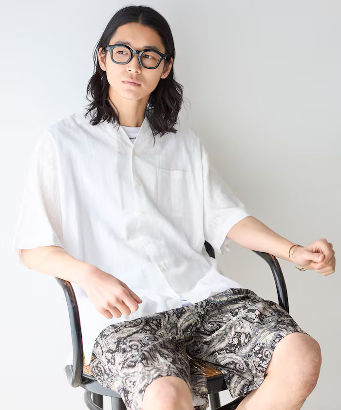 Dobby Weave Short Sleeve Open Collar Shirt / Big Silhouette