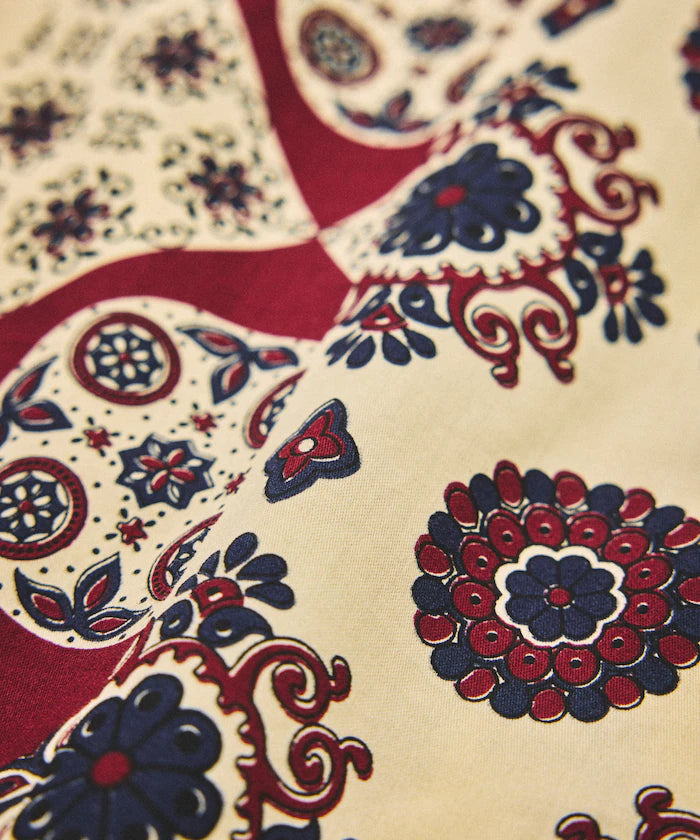 [New color added] Indian-made Relaxed Fit Batik Pattern Print Open Collar Shirt Short Sleeve Small Pattern