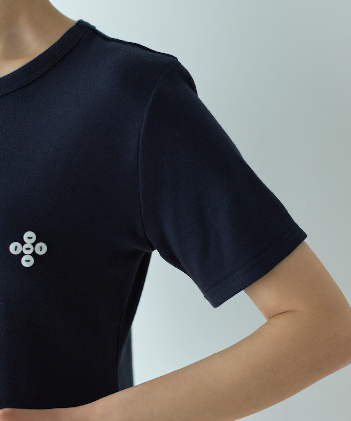 Shell Button Flower Motif Cotton Modal T-Shirt