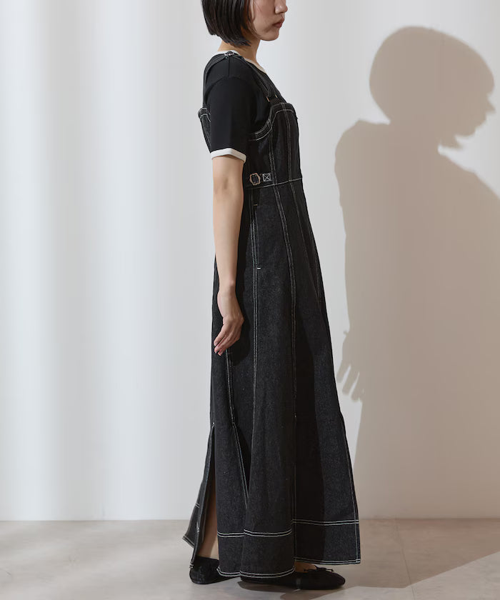 Denim Mermaid Dress / A-Line Slit Denim Overall Dress / Jumper Skirt