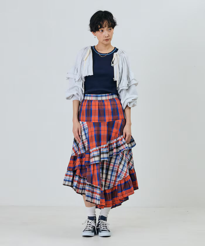 Check x Check Asymmetrical Frill Skirt