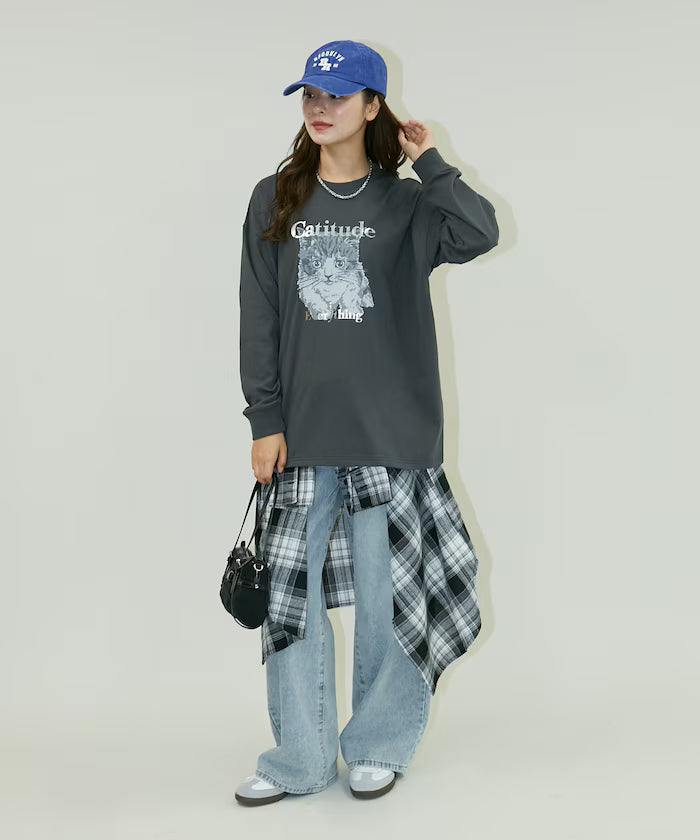Handwritten-style Cat Print Foil Logo Long Sleeve T Limited Edition