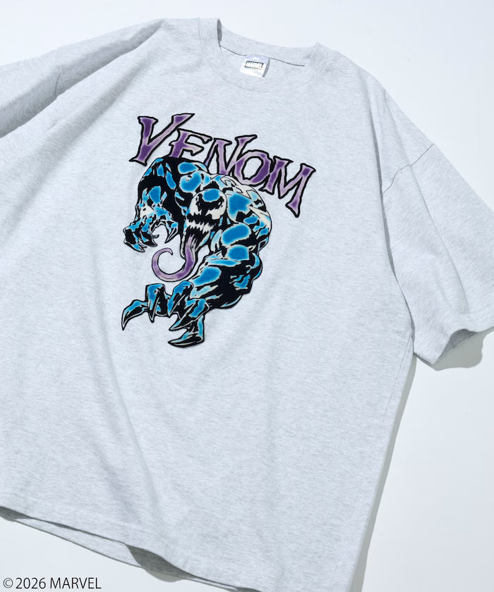MARVEL/Venom Crew Neck T-Shirt / Static Electric Flock Processing - Ash Gray
