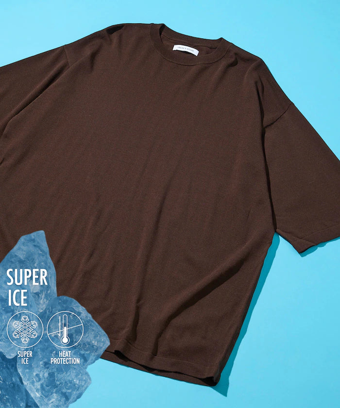 [New Color Added] SUPER ICE / Super Ice Crew Neck Knit T-Shirt / Contact Cooling - Brown
