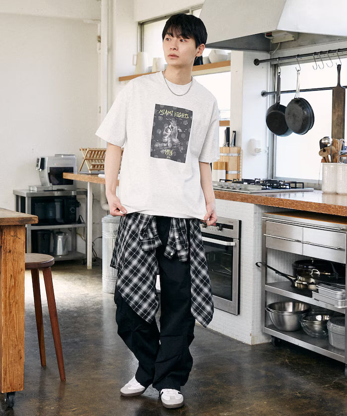 <Functional Material> MIAMI NIGHTS Cat Photo T-shirt Limited Edition