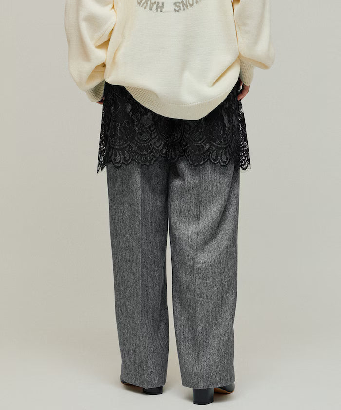Lace Layered Slacks / Center Press Wide Slacks