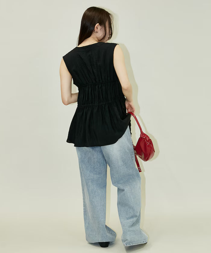 Sheer Broad Sleeveless Gathered Shift Blouse Limited Edition