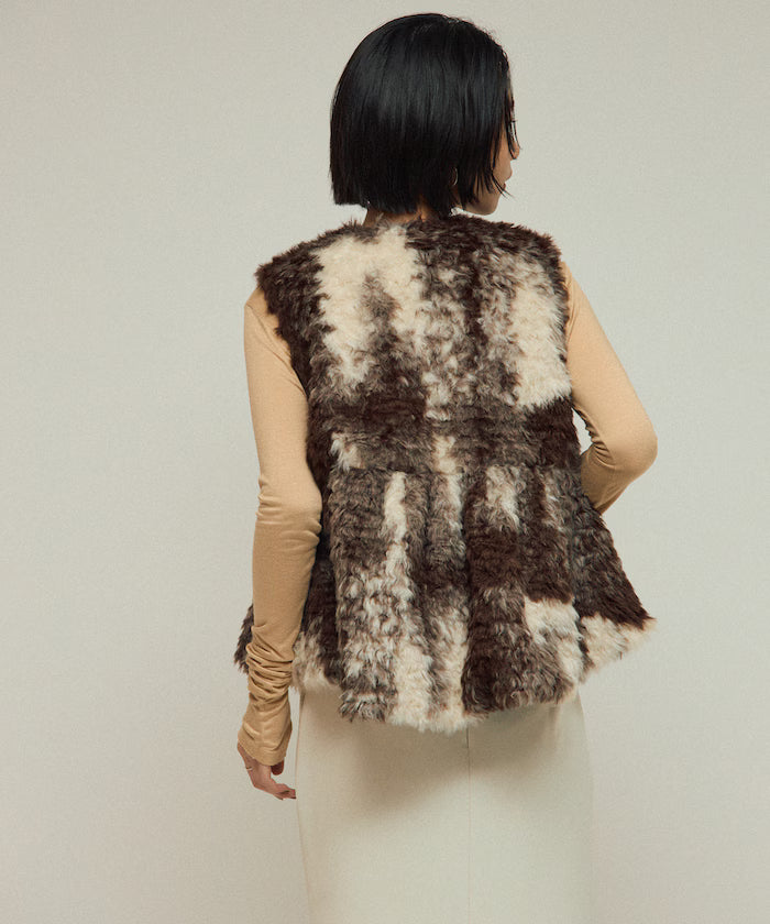 Peplum Silhouette Cow Print Fake Fur Vest