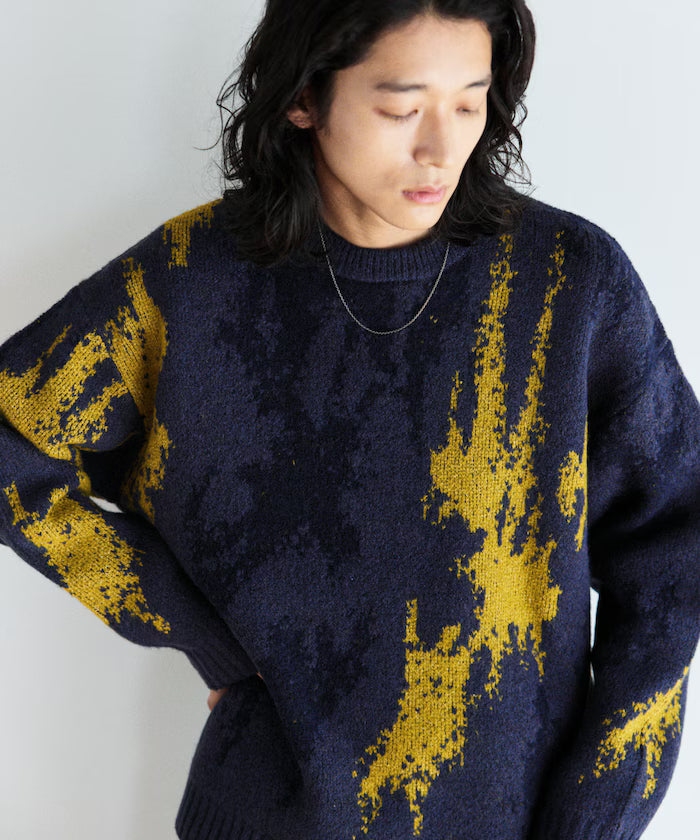 All-over Pattern Double Jacquard Knit Crew Neck Pullover / Relaxed Fit