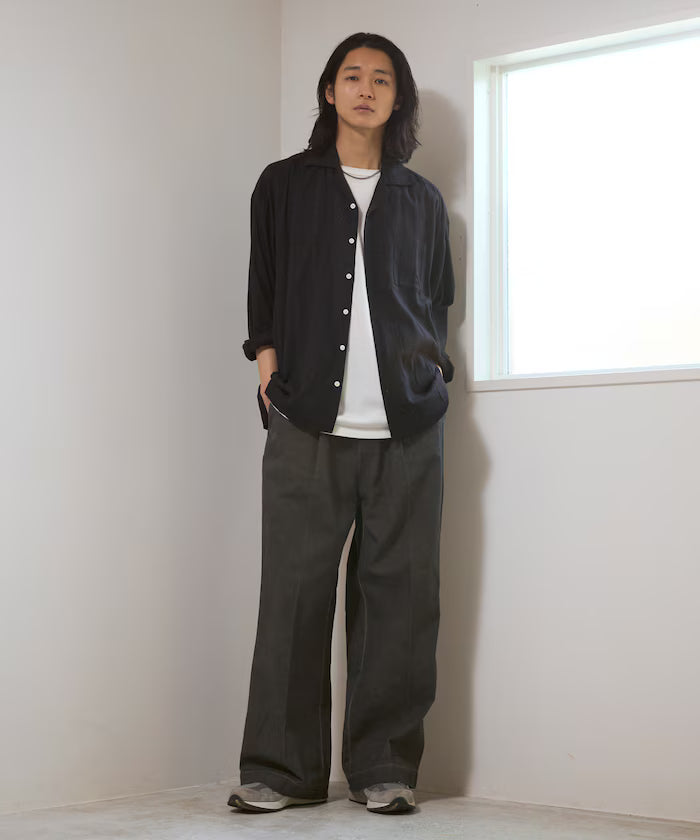 Dobby Woven Long Sleeve Open Collar Shirt / Big Silhouette
