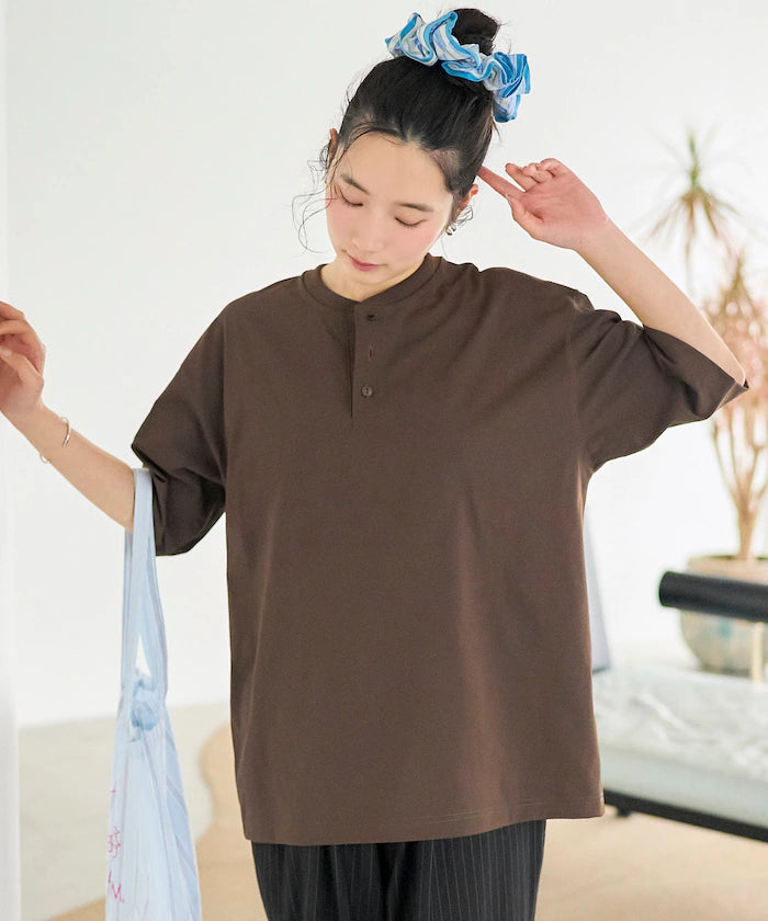 AIRDRY HIGH TECH YARN High-Performance Material 7.7 Ounces Big Silhouette Henley Neck T-Shirt / Water Absorbent Quick Dry / Heat Shield / UV Cut