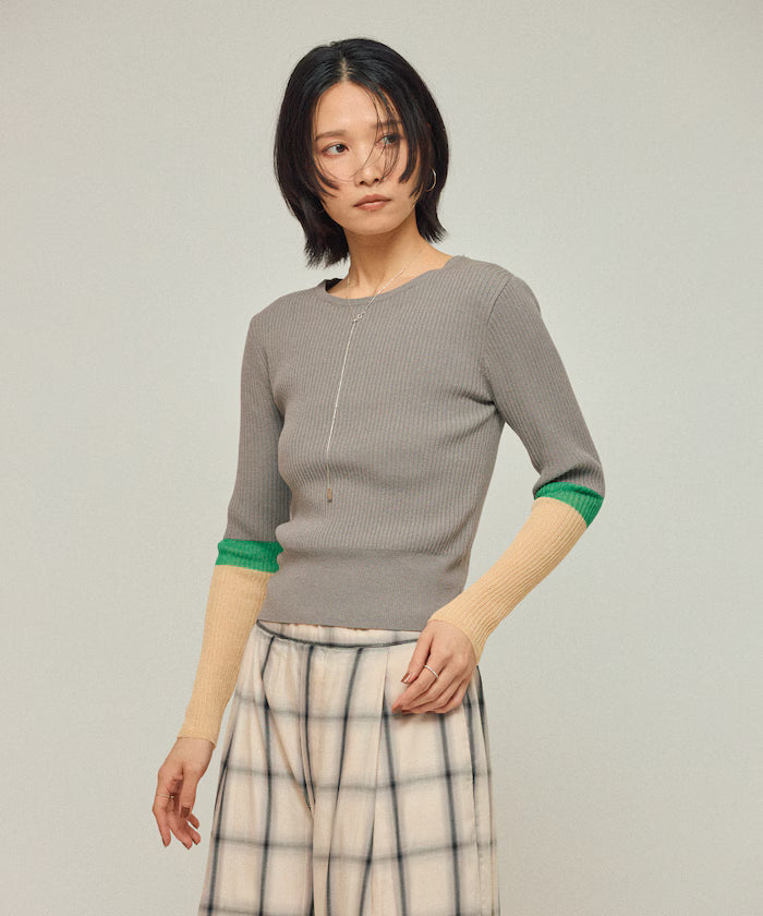 Functional material silk blend color block knit pullover / anti-pill / machine washable