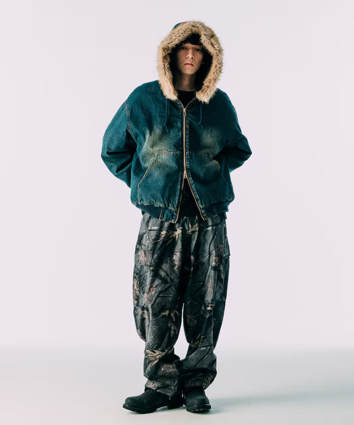 2way fake fur zip-up padded hooded jacket with detachable fur