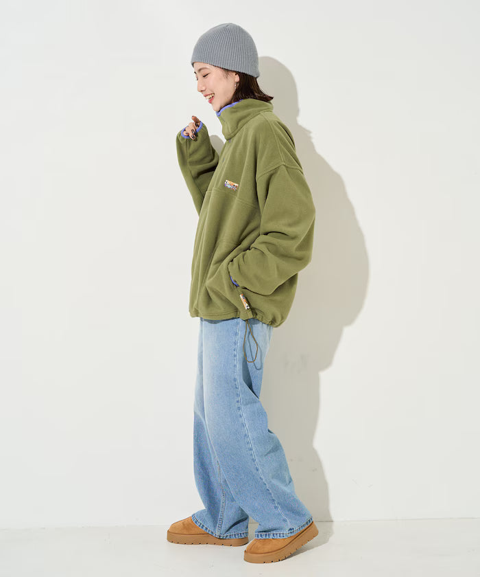 Big Silhouette One Point Logo Fleece Snap Button Spindle Pullover