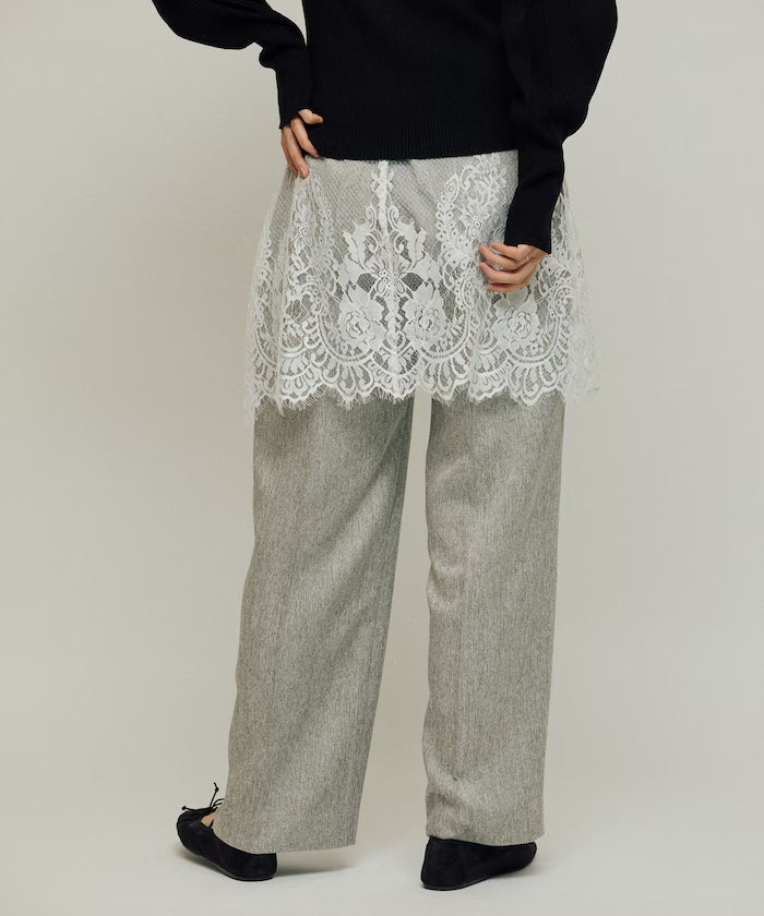 Lace Layered Slacks / Center Press Wide Slacks
