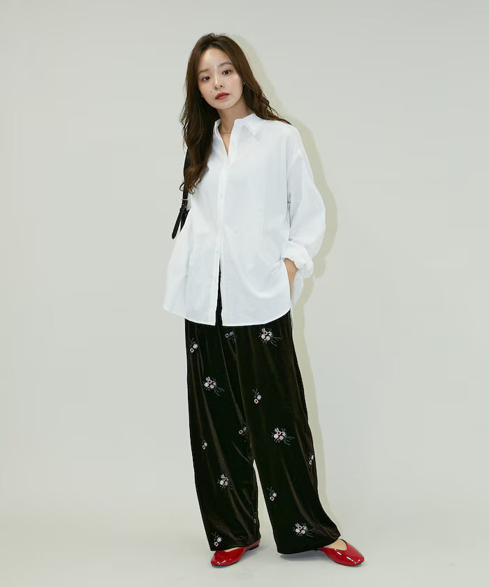 Flower Embroidery Velvet Easy Pants Limited Edition