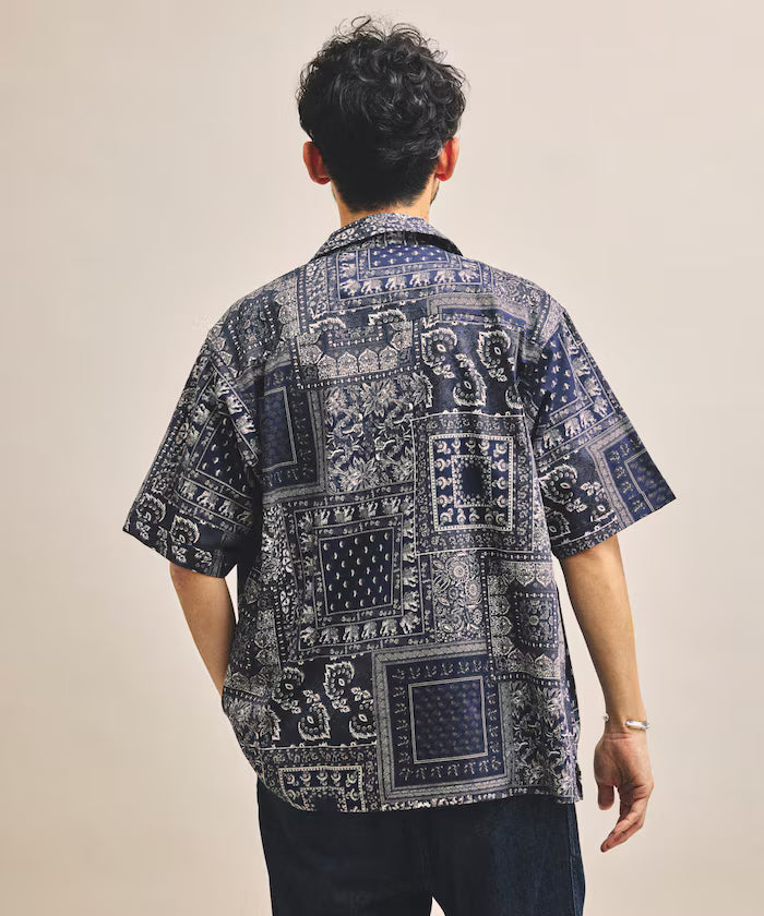India-made Relaxed Fit Paisley Print Open Collar Short Sleeve Shirt Bandana Pattern