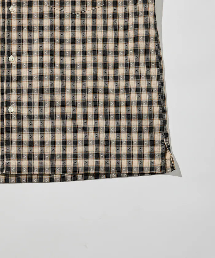 Dobby Woven Check Relaxed Open Collar Short Sleeve Shirt