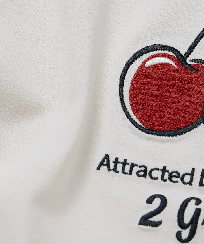 Relaxed Fit Design Back Embroidery Crew Neck T-Shirt / Cherry / Ringer 【Limited Edition】