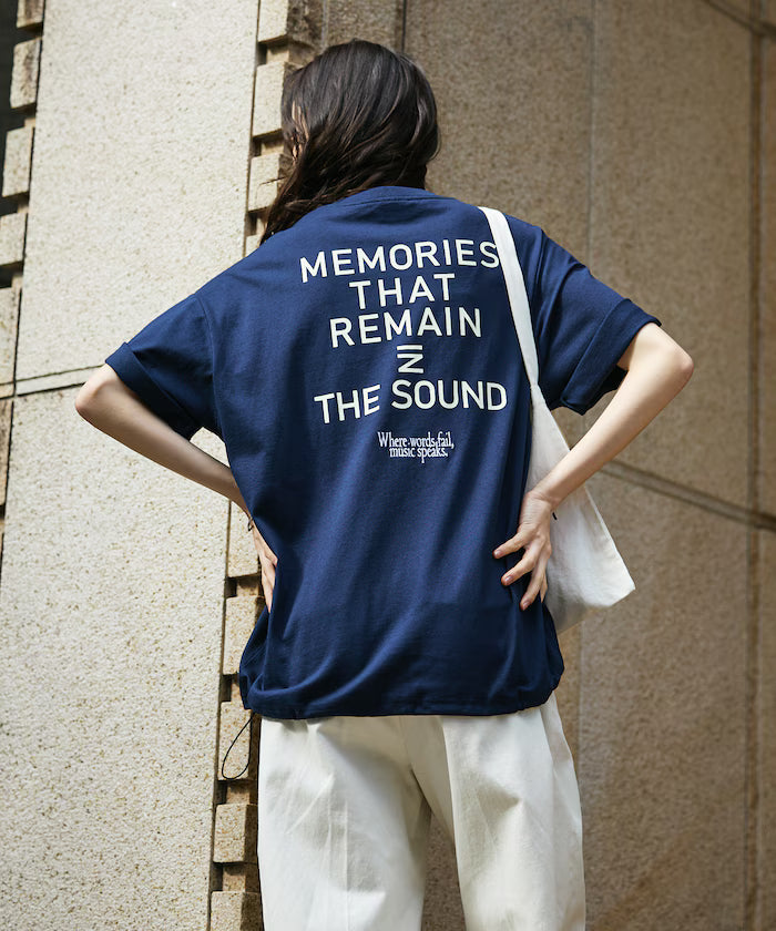 Big silhouette one-point embroidery back print hem code pocket T-shirt [Limited Edition] - Navy