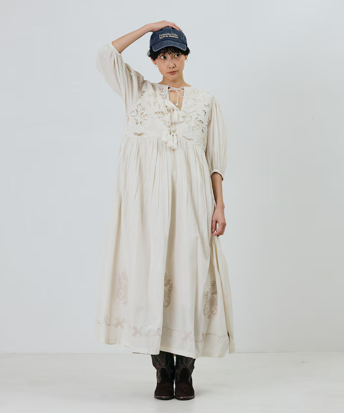 India Code Embroidered 2WAY Dress - Off-White