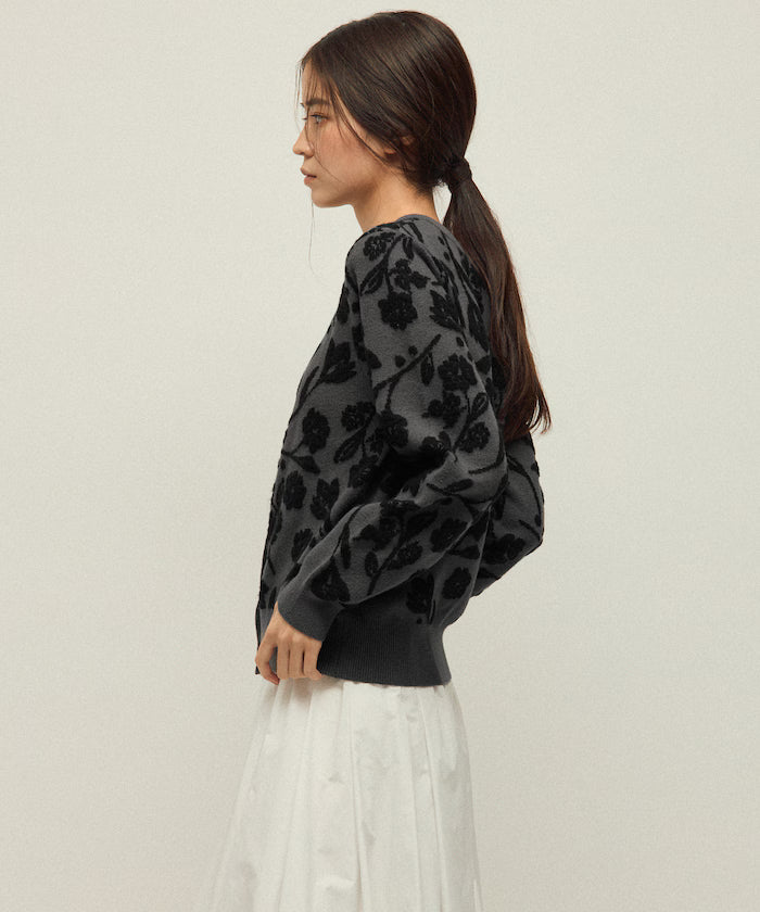 Flower Jacquard Knit Cardigan