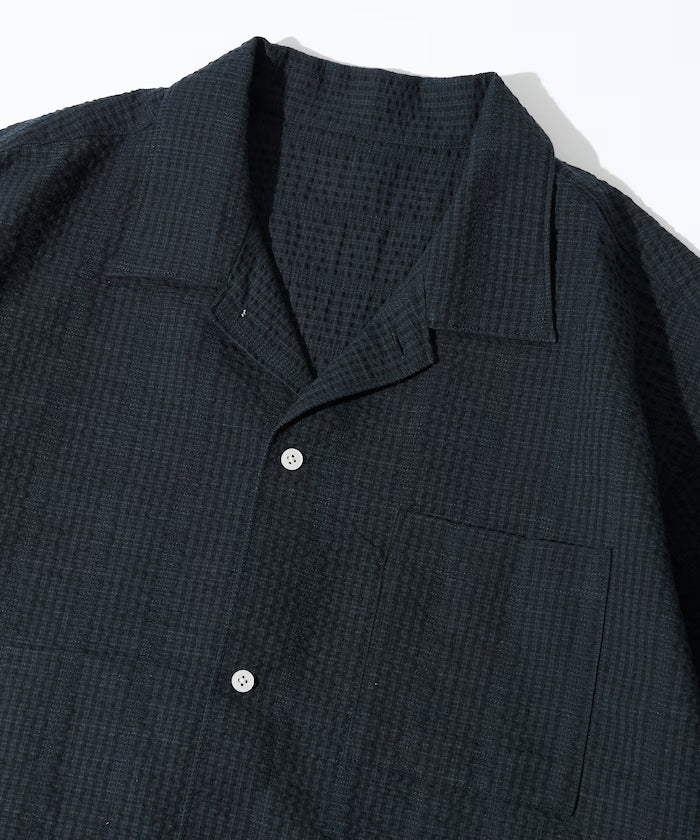 Seersucker Spindle Open Collar Short Sleeve Shirt