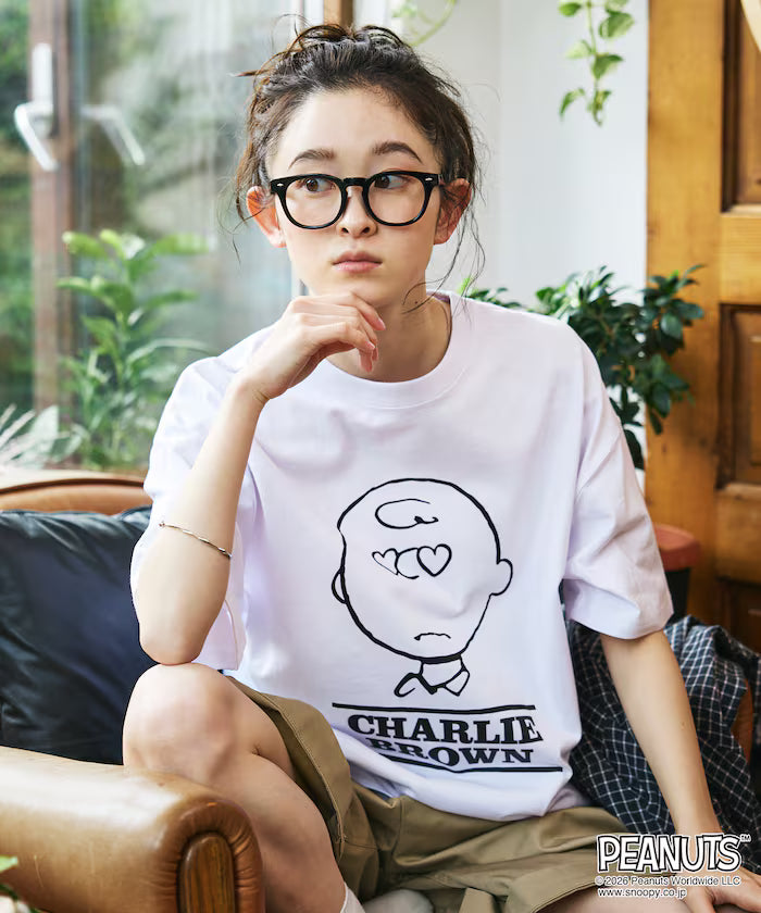 PEANUTS/Peanuts Custom Big Silhouette Crew Neck T-Shirt/Charlie Brown/Heart Eye [Limited Edition]