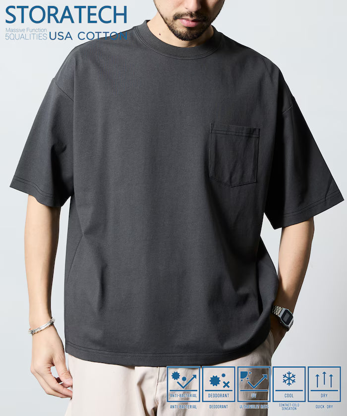 STORATECH/Wide Silhouette Crew Neck T-Shirt/Antibacterial/Odor Resistant/Antimicrobial/UV Cut/Contact Cooling/Water Absorbent and Quick Drying 【Limited Edition】 - Dark Gray