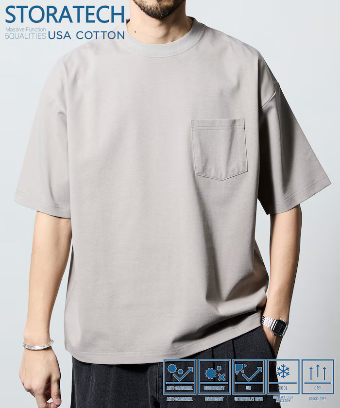 STORATECH/Wide Silhouette Crew Neck T-Shirt/Antibacterial/Odor Resistant/Antimicrobial/UV Cut/Contact Cooling/Water Absorbent and Quick Drying 【Limited Edition】 - Grey Beige