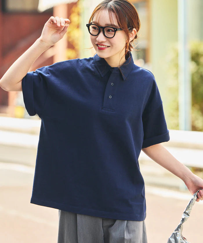 9 oz Heavyweight Big Silhouette heavyweight polo shirt/oversized polo 【limited edition】 - Navy