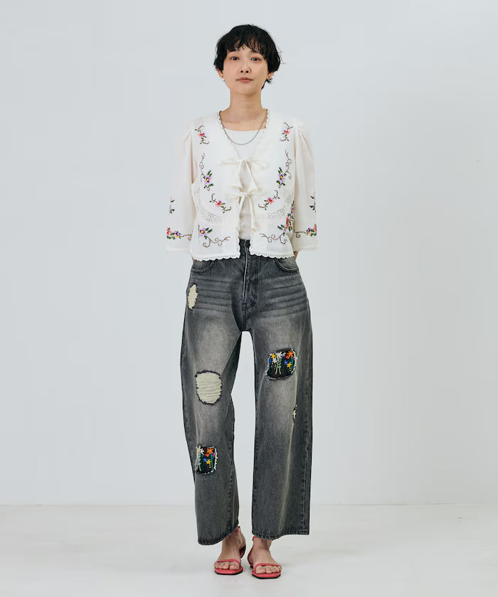 India Flower Cross Embroidery Lace Bolero