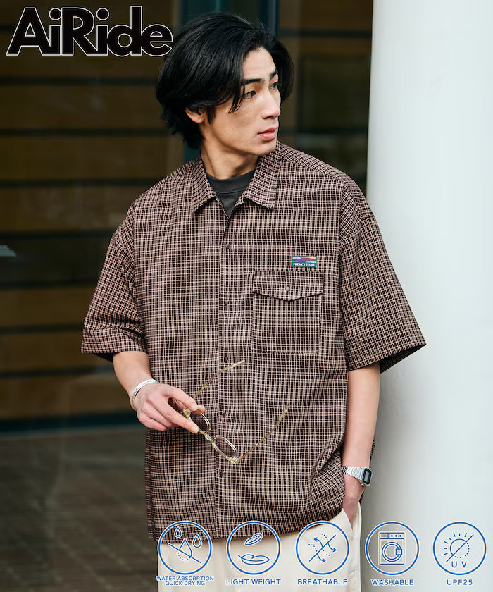 AiRide/Air Ride Relax Fit Short Sleeve Pocket Shirt/Dry Fast/UV Cut 【Limited Release】 - Brown Check