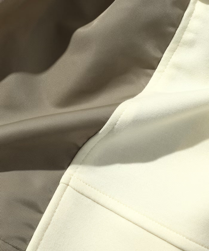 Mixed Material Docking Gathered Dunbar Sweat One-Piece / Spindle