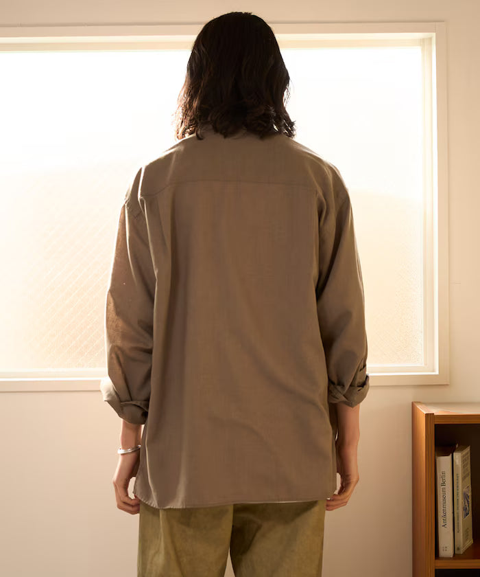 Relax Fit Linen Mix Band Collar Pullover Shirt [Limited Edition]