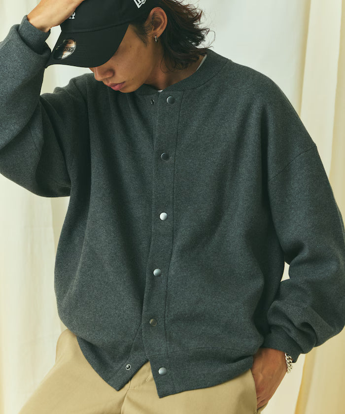 Relax Fit Relax Fit Sweat-like Knit Crew Neck Snap Cardigan [Limited Edition]