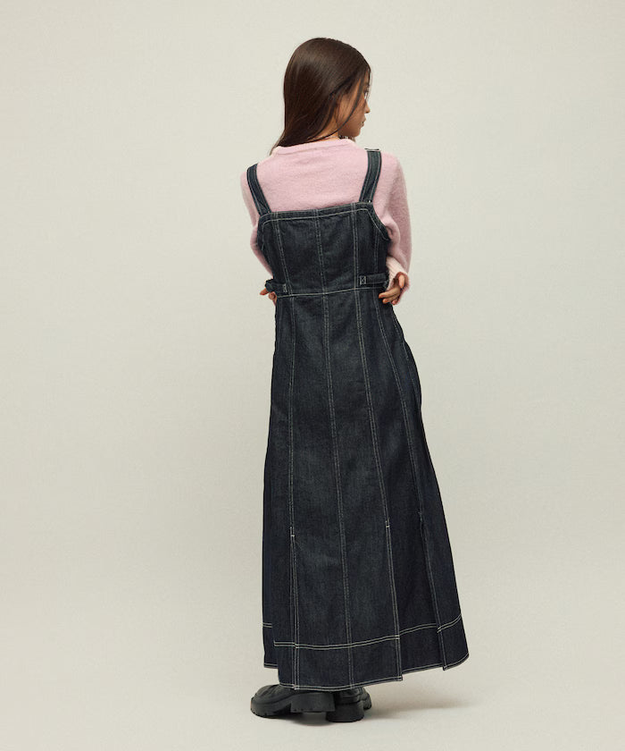Denim Mermaid Dress / A-Line Slit Denim Overall Dress / Jumper Skirt