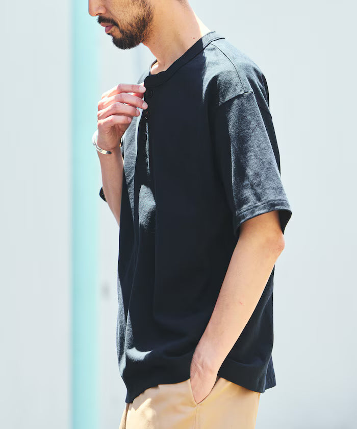 HEAVY WEIGHT/Heavy Weight Short Sleeve Henley Neck T-shirt/10.5 oz