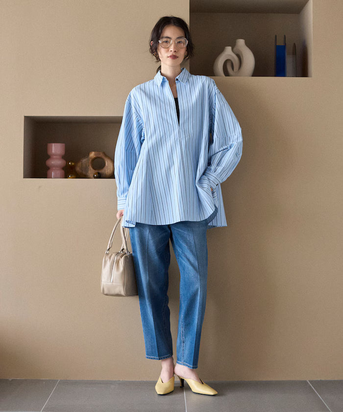 Flare Silhouette Skipper Balloon Sleeve Shirt