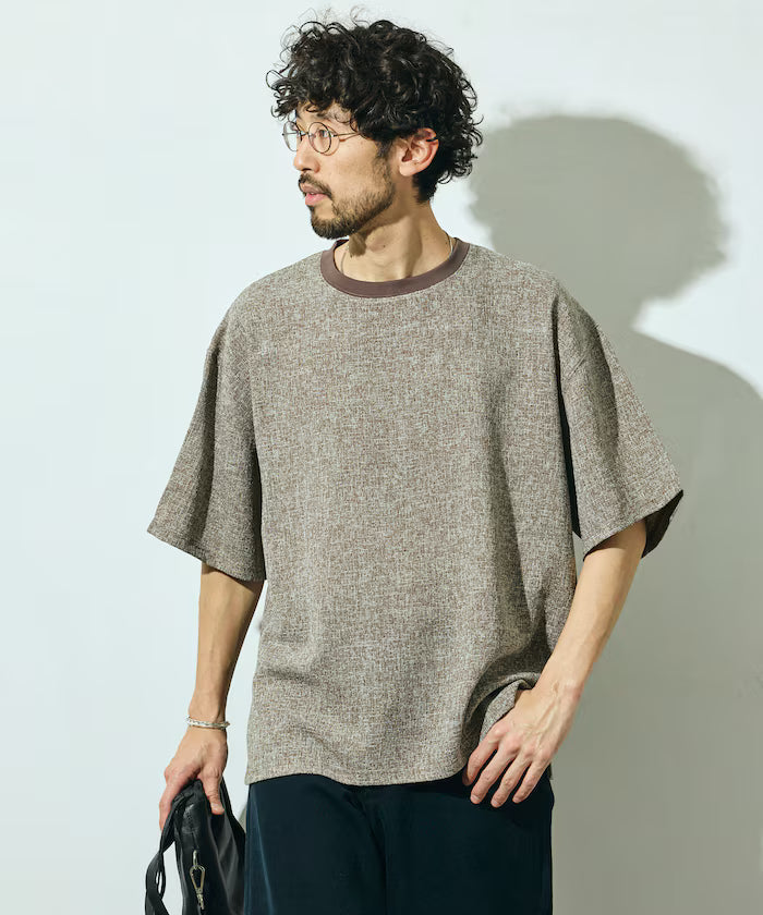 Summer Tweed Short Sleeve Crew Neck / Compatible with Setup - Camel