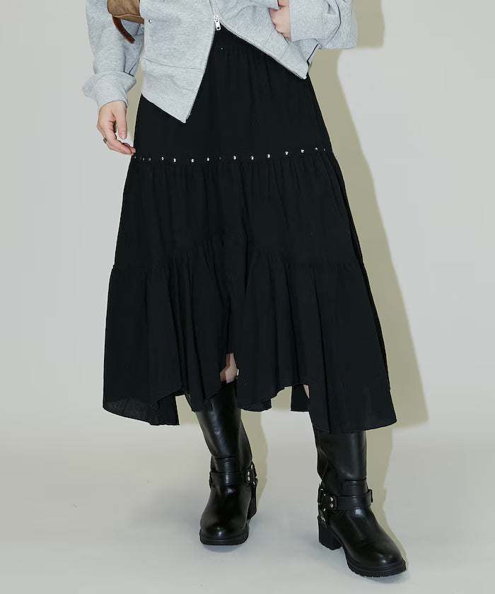 Studded Asymmetrical Tiered Skirt Limited Edition