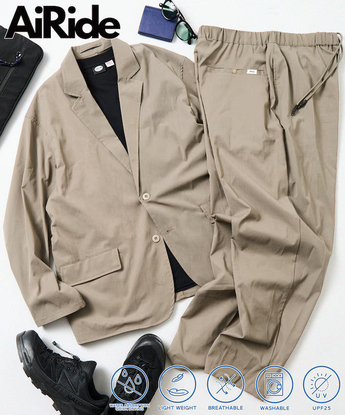 AiRide/Air Ride Relax Fit Packable Travel Set Up/Tailored Jacket/Wide Tapered Pants/Quick Dry/UV Cut 【Limited Edition】 - Greige