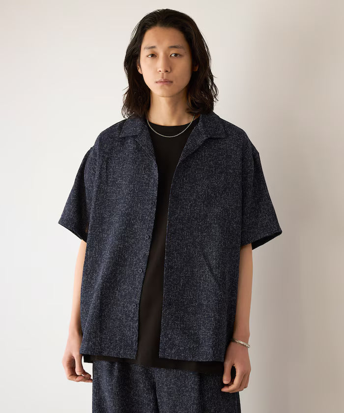 Summer Tweed Short Sleeve Open Collar Shirt / Suitable for Setup
