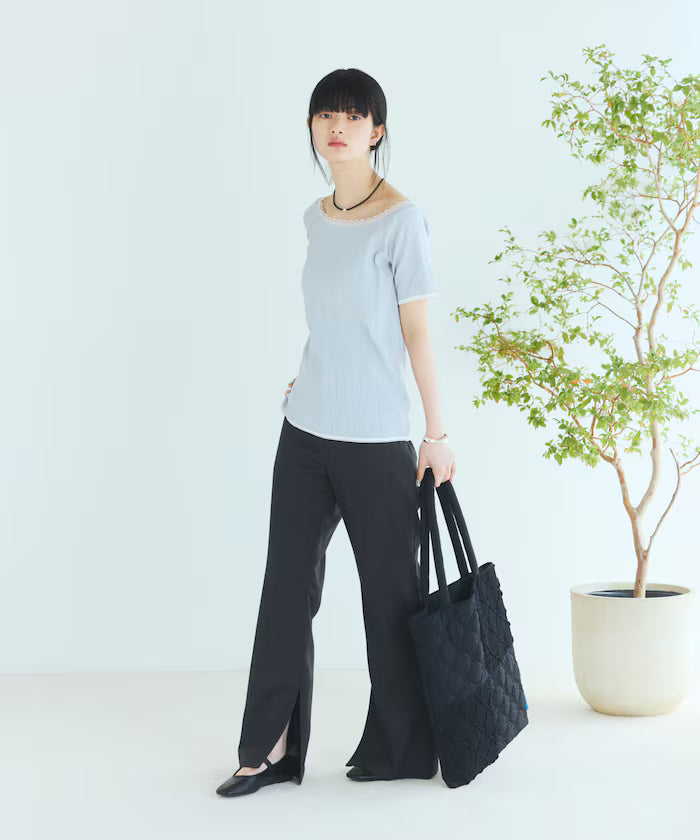 Boat Neck Pullover Knit Lace T-Shirt