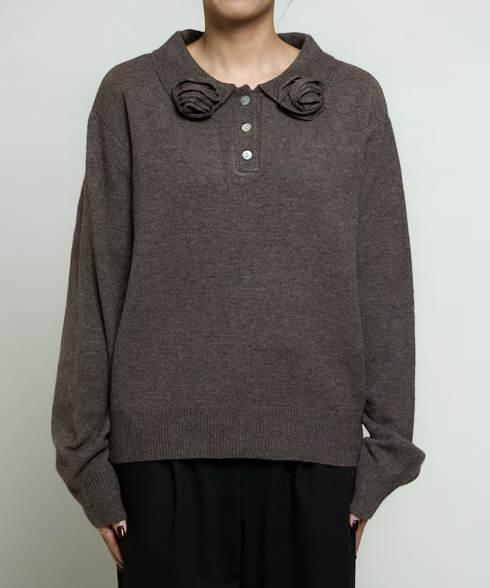 Polo knit pullover with flower motif - limited edition