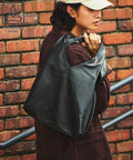 Triangle Leather Marche Bag / Triangle Marche / Leather Tote / Water-Resistant Leather - Black